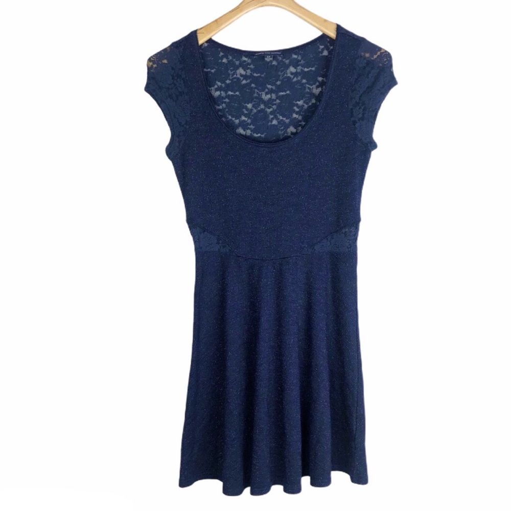 American Eagle Sparkle Floral Lace Navy Blue Dress Size Small